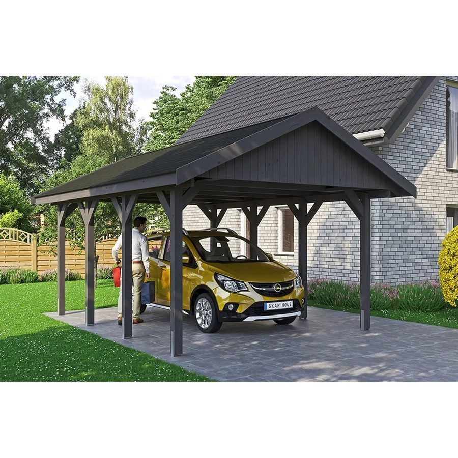 Skan Holz Carport Wallgau Satteldach aus Fichtenholz in Schiefergrau B/T: 430 x 600 cm, Höhe: 326 cm - Bild 2