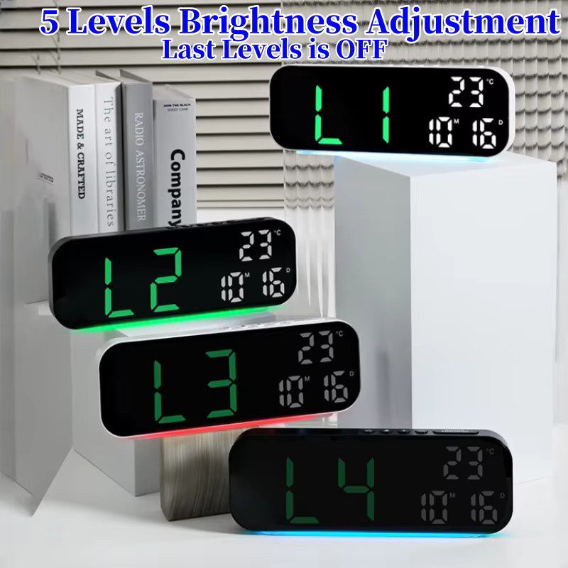 Digitaler Wecker von NieNie mit Stimmungslicht, Temperatur und Datum in Schwarz - Bild 4