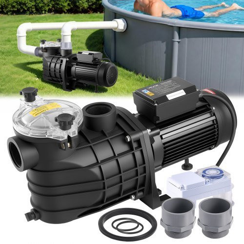 VEVOR Schwimmbadpumpe 3 kW mit 35.000 L/H Fördermenge, einstufige Poolpumpe mit 24-Stunden-Timer und Filterkorb für Aufstell- und Einbaupools sowie Spas - Bild 1