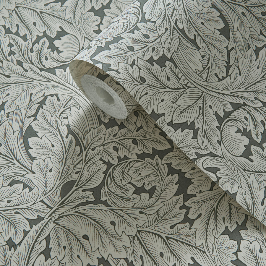Clarke & Clarke Tapete Acanthus in Grau mit floralem Art Nouveau Design und botanischem Muster aus Vlies - Bild 1