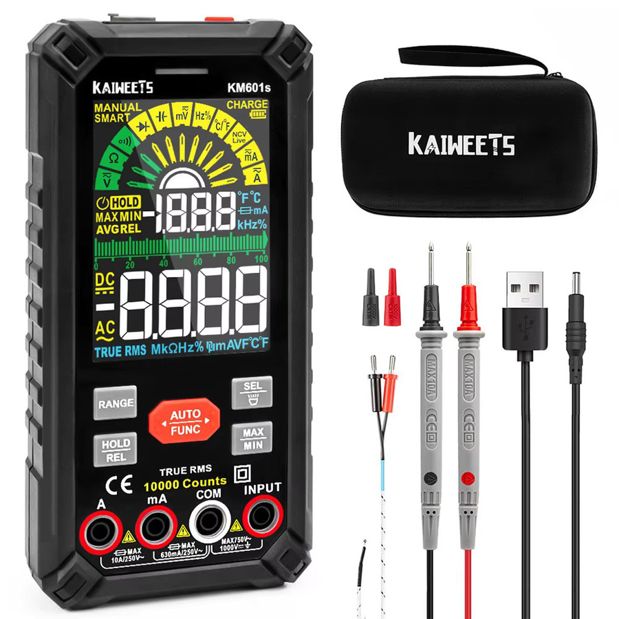 KAIWEETS KM601S Digitalmultimeter in Schwarz mit 10.000 Zählungen, True-RMS, Smart Mode, manuellem Modus und integrierter Taschenlampe - Bild 6