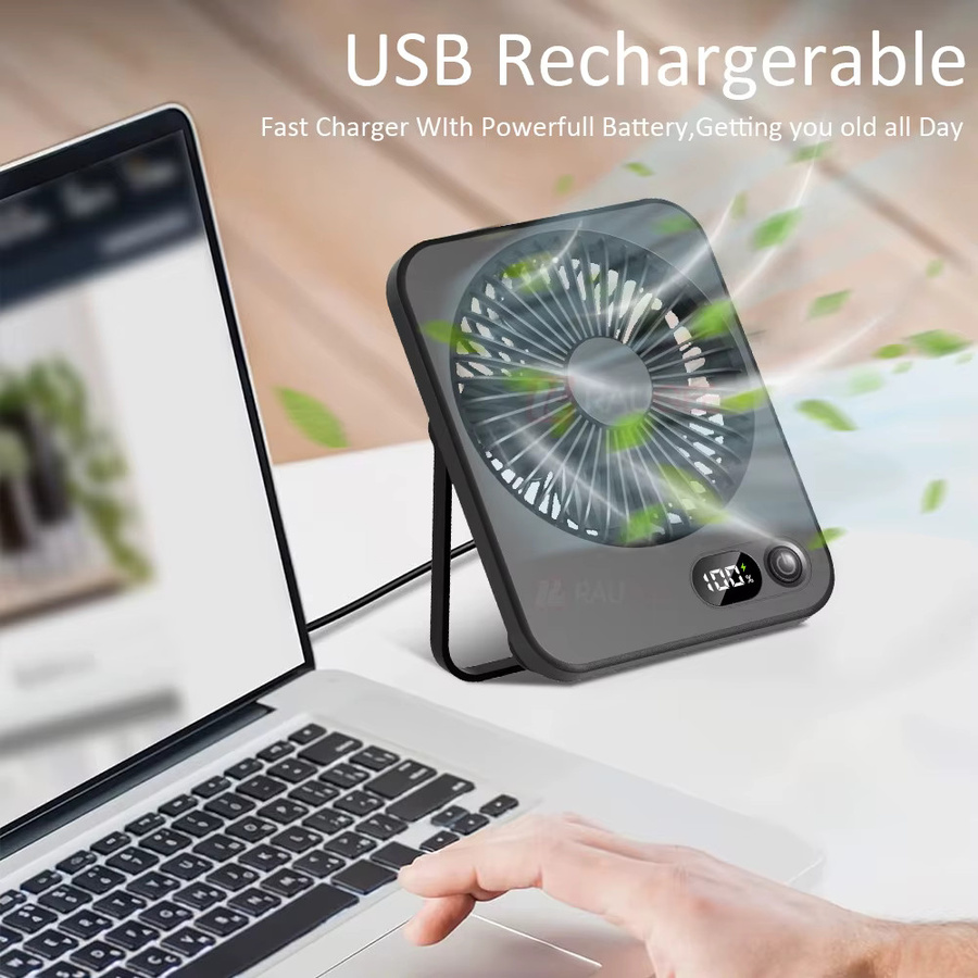 Tragbarer Schreibtischventilator von ragee, wiederaufladbarer USB-Tischventilator und faltbarer Hängeventilator in Schwarz oder Weiß - Bild 3