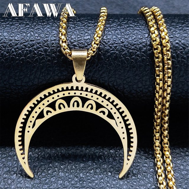 AFAWA Halskette, Mond Anhänger, Edelstahl, Gold, Unisex - Bild 1