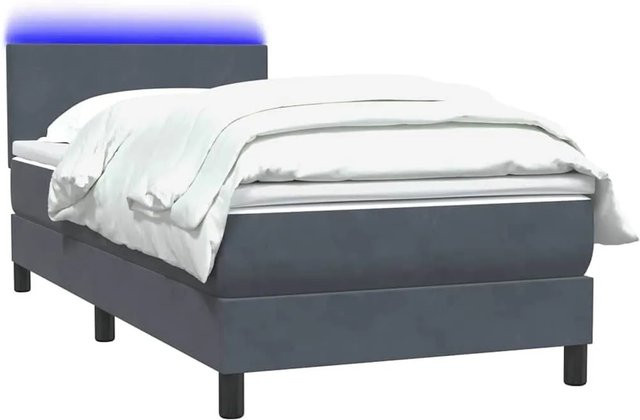 vidaXL Boxspringbett mit Matratze und LED-Unterbettbeleuchtung in Dunkelgrau aus Samt, B/T: 80 x 210 cm - Bild 1