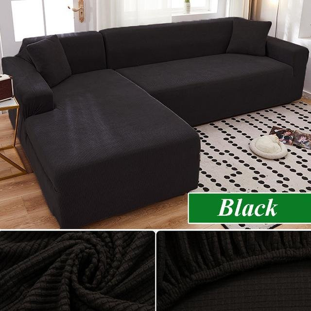 Yiran Furniture Polarfleece Sofabezug für Ecksofas und Chaiselongues, elastisch und waschbar, Schwarz, Breite: 90-130 cm - Bild 1
