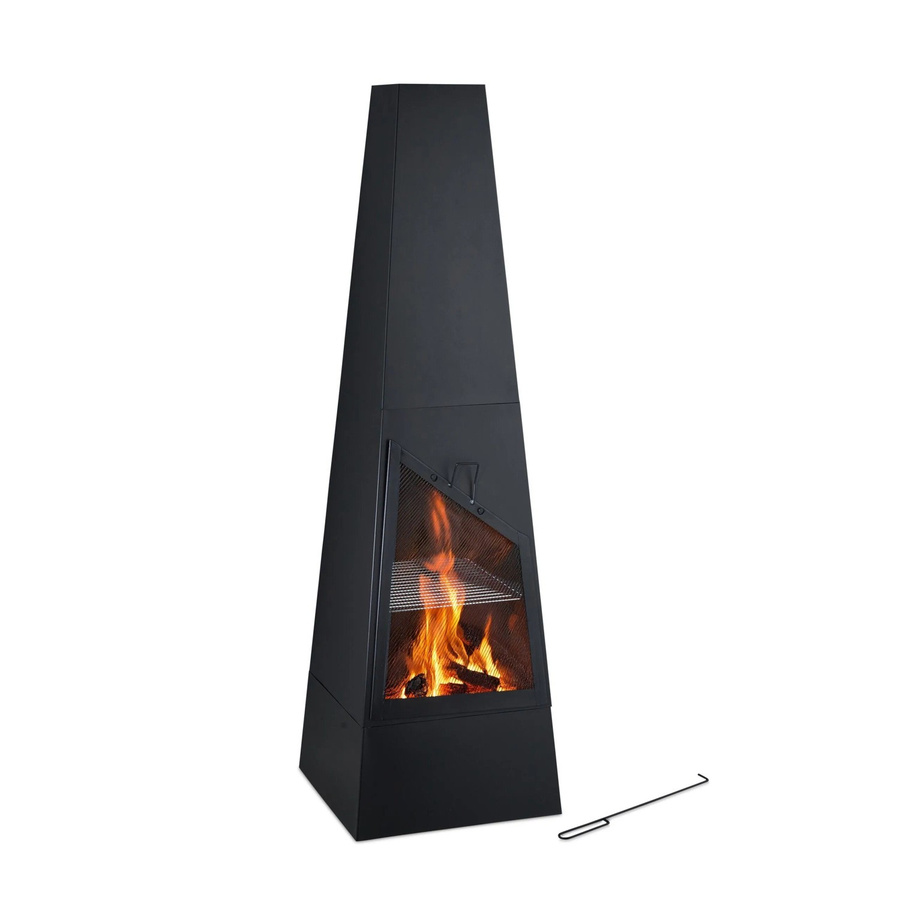 Relaxdays Gartenkamin Chiminea aus Stahl in Schwarz mit Grillfunktion, Höhe: 149 cm, Breite: 44,5 cm, Tiefe: 44,5 cm - Bild 2
