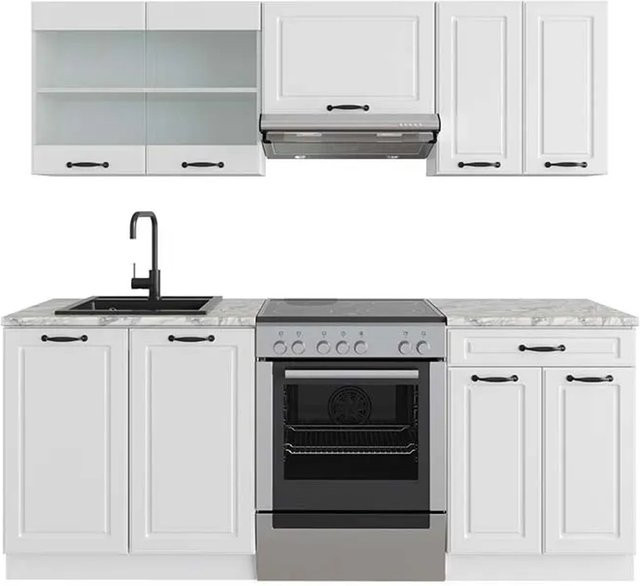 Vicco R-Line Küchenzeile Landhaus Weiß mit Marmor-Optik, Breite: 200 cm - Bild 1