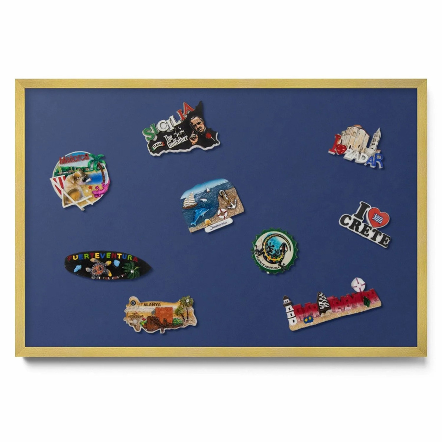 Tulup Magnettafel Magnetboard für Reisemagnete in Marineblau mit Goldrahmen, B: 60 cm, H: 40 cm - Bild 2