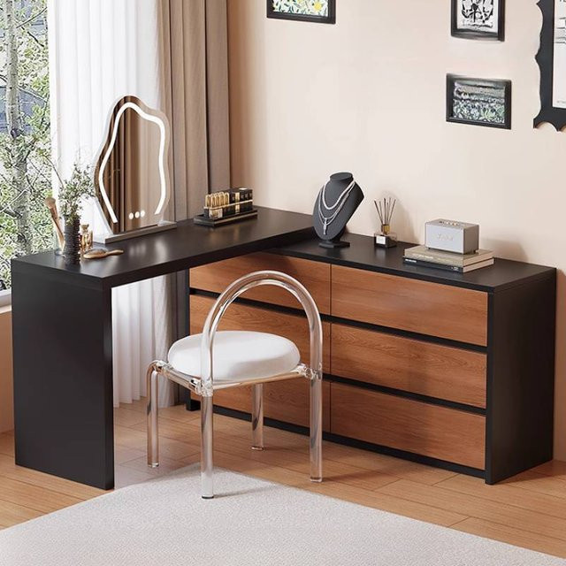 Moderner Schminktisch ZHIO mit Spiegel aus MDF für dein Schlafzimmer in Braun, Grau oder Schwarz - Bild 1