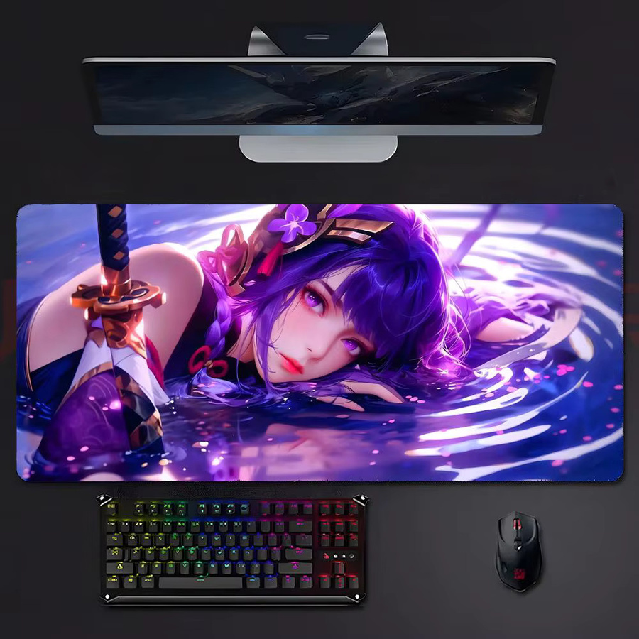 Game Fantasy G-Genshin Impact Gaming-Mauspad in Schwarz und Multicolour mit genähten Kanten - Bild 3