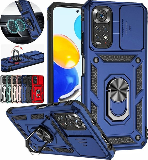 Schutzhülle mit Objektivschutz und Ring-Ständer für Xiaomi Redmi Note 11, 11S 4G und 11E Pro in Schwarz oder Blau - Bild 1