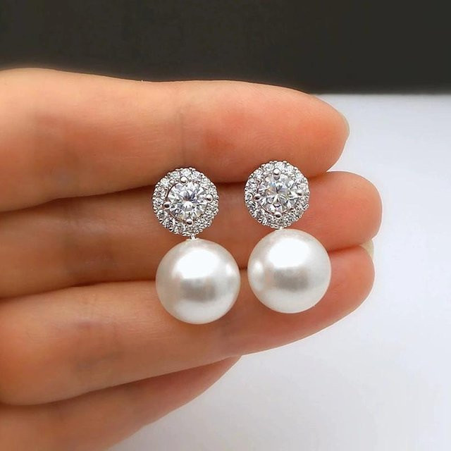 YIRAN Jewelry Perlenohrringe, Kupfer, Silber, Zirkonia, Perle, Damen - Bild 1
