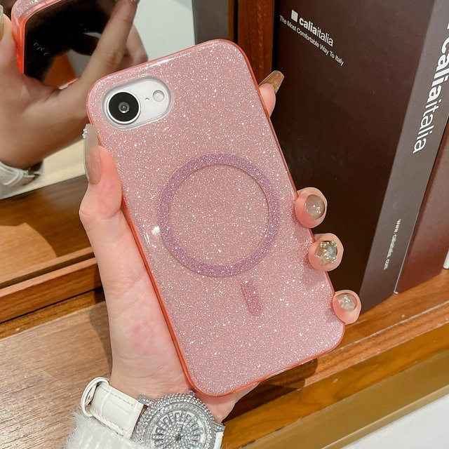 YULIN-003 Bling Glitzer Handyhülle mit Magnetfunktion für iPhone 11 bis iPhone 17 Pro Max, Stoßfest und Kabelloses Laden, Farbe: Pink/Multicolour - Bild 1