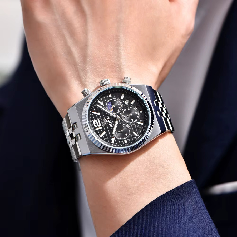 BENYAR Chronograph, Quarz, Edelstahl, Schwarz, Herren - Bild 2