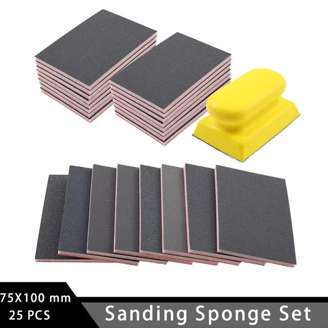Vibratite Schleifschwamm-Set mit Handschleifblock, 25-teilig, Körnung 180–3000, B/H: 100 x 75 mm, für Metall und Holz - Bild 1