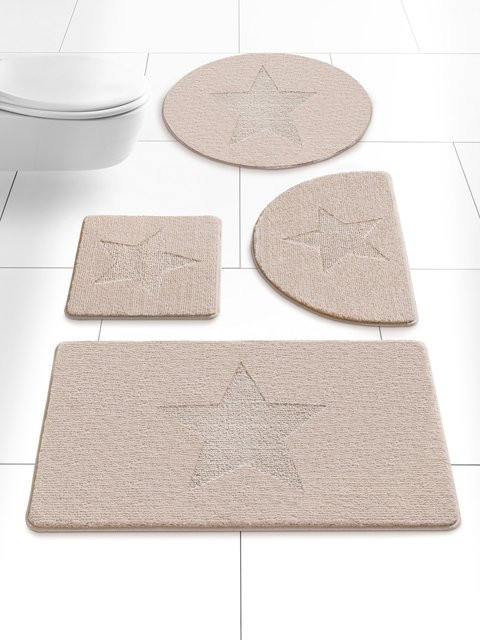 Badematte Heine Home mit Stern-Motiv in Sand und Beige, rutschhemmend und für Fußbodenheizung geeignet, 100% Polyester - Bild 1