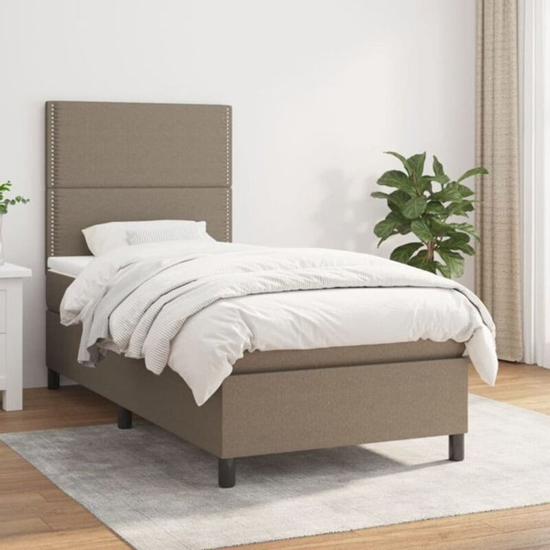 vidaxl Boxspringbett mit Matratze in Taupe meliert und Weiß aus Stoff, B/H: 90 x 190 cm - Bild 1