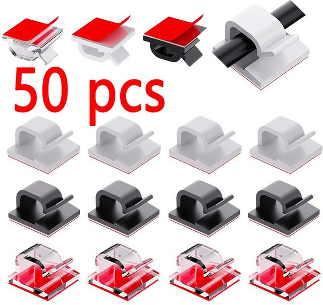 QUERPXAF USB-Kabel-Clips in Schwarz, selbstklebender Kabel-Organizer für Büro und Zuhause - Bild 1