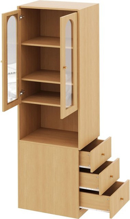 okwish Bücherregal mit Glasvitrine und LED-Beleuchtung in Eiche Natur, B/T/H: 60 x 40 x 200 cm