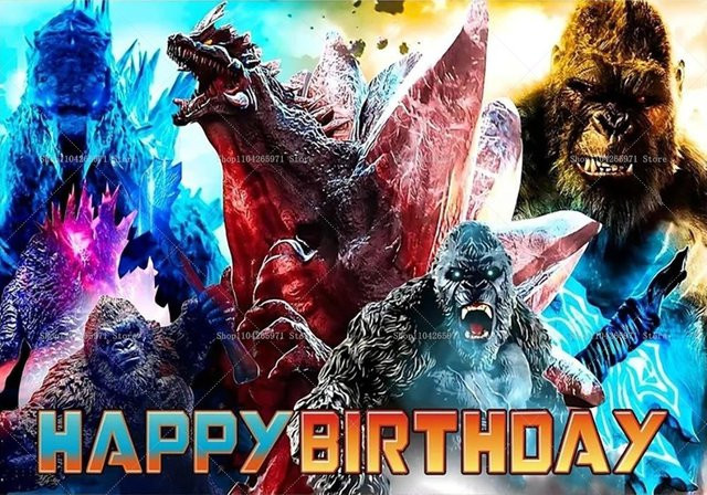 Xinghonghui Hintergrund Banner Godzilla vs King Kong Monster Clash Abenteuer Party Dekoration für Kindergeburtstage, B/H: 210 x 150 cm, Mehrfarbig - Bild 1
