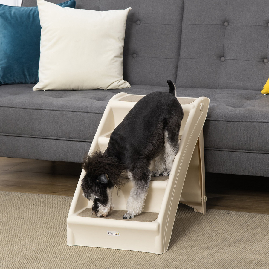 PawHut Klappleiter für Hunde mit 4 rutschfesten Stufen aus PP, Haustiertreppe bis 10 kg, Beige, B/T/H: 62 x 38 x 49,5 cm, Aosom - Bild 2