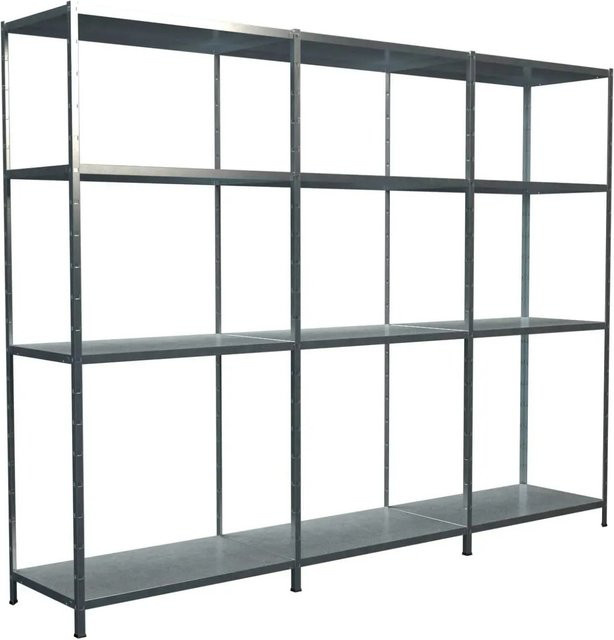 Schulte Regalwelt Steck-Grundregal mit 2 Anbauregalen aus Metall, verzinkt, silberfarben, B/T/H: 300 x 50 x 180 cm - Bild 1