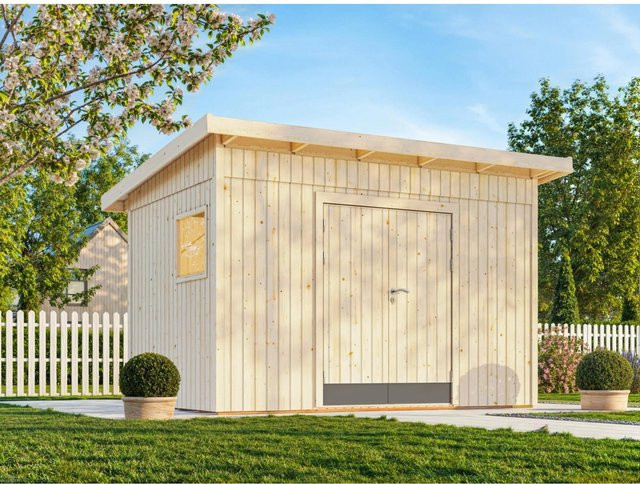 Palmako Gerätehaus Stig aus Fichtenholz in Braun mit Pultdach, B/H/T: 394 x 250 x 239 cm - Bild 1