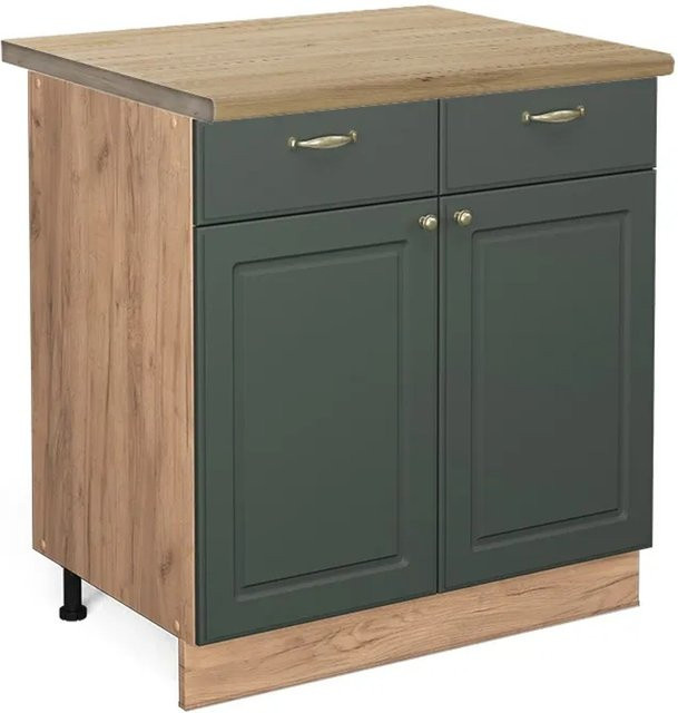 Vicco Küchenunterschrank Fame-Line in Grün-Gold mit Eiche-Optik im Landhausstil, Breite: 80 cm - Bild 1