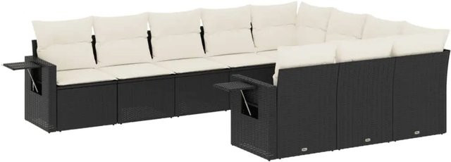 vidaXL 10-teilige Garten-Sofagarnitur aus Poly-Rattan in Schwarz mit Kissen und Armlehnen - Bild 1