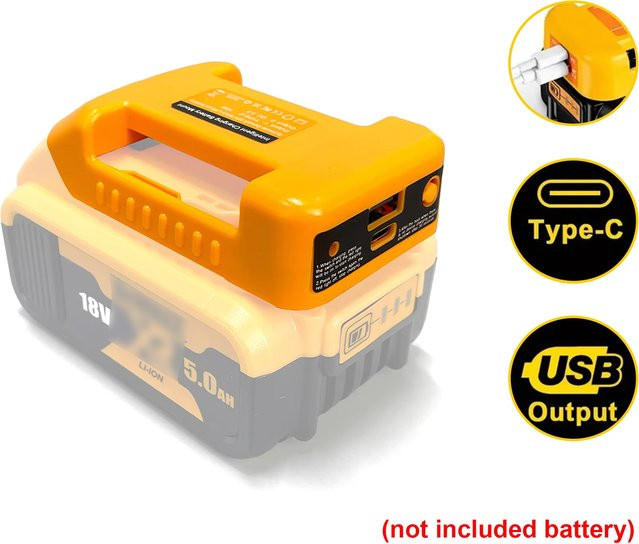 Dewalt USB-C Ladegerät-Adapter für 18 V 20 V Lithium-Akkus in Gelb - Bild 1