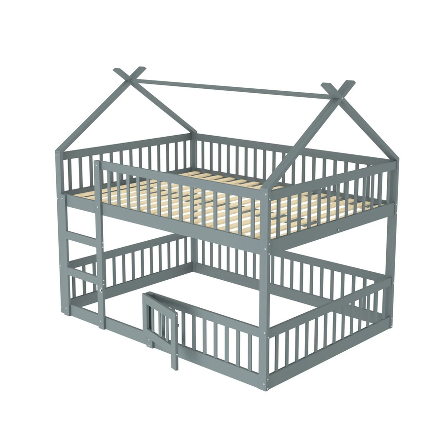KOMHTOM Kinder Etagenbett im Loft-Stil mit Treppe, Familienbett aus Massivholz und Metall, Grau, B/T/H: 140 x 200 x 205 cm - Bild 2