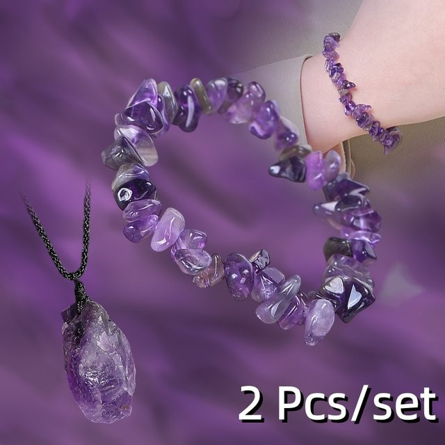 2-teiliges Set Armbänder und Halskette mit Amethyst, Unisex - Bild 1