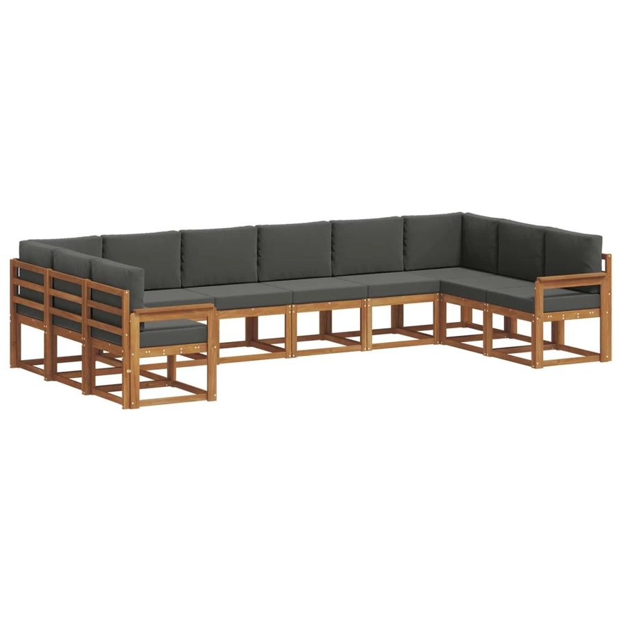 vidaXL Outdoor-Sofagarnitur aus Akazienholz in L-Form mit 10-teiligem Set, Farbe Anthrazit und Natur, inklusive wetterfester Kissen - Bild 2
