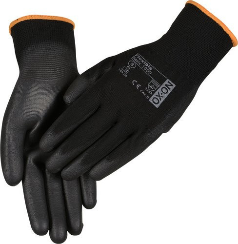 OX-ON Handschuh Flexible Basic 1000 in Schwarz mit PU-Beschichtung nach EN 388 - Bild 1