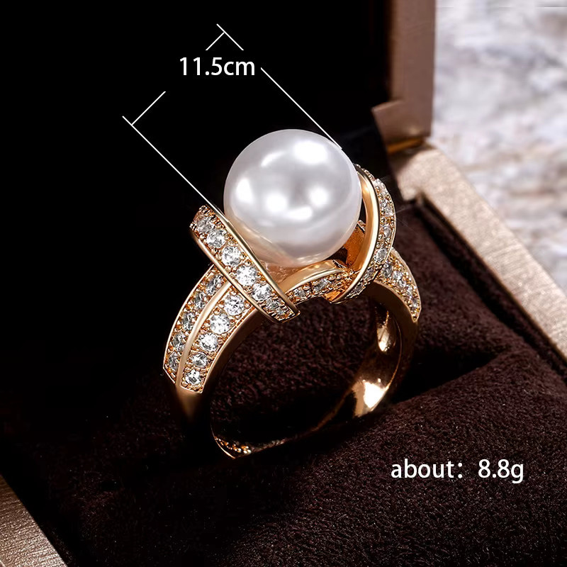 Huitan Ring, Gold Farbe, Perle, Zirkonia, Damen - Bild 3
