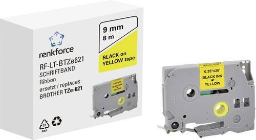 Renkforce RF-LT-BTZe621 Beschriftungsband kompatibel mit Brother TZe-621, Breite: 9 mm, Farbe: Gelb, Schriftfarbe: Schwarz, Länge: 8 m - Bild 1