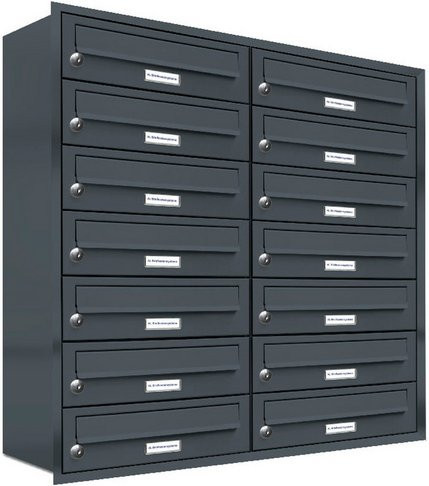 AL Briefkasten-System für 14 Parteien zur Unterputzmontage, grau, B/H/T: 153,39 x 84,5 x 27,5 cm - Bild 1