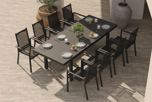 OUTFLEXX Premium Garten-Essgruppe für 8 Personen, ausziehbar, Anthrazit, Aluminium/Textilene/Sicherheitsglas - Bild 1