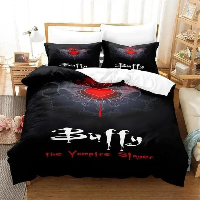 Buffy Im Bann der Dämonen Bettwäsche-Set mit 3-teiligem Design aus Mikrofaser in Schwarz, Bettbezug und Kissenbezug, Breite: 70 cm, Länge: 133 cm - Bild 1
