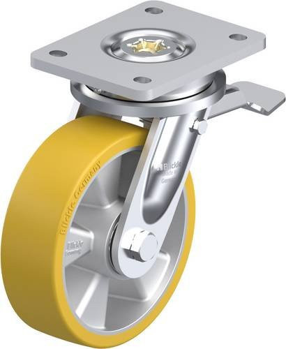 Blickle Lenkrolle LO-ALTH 160K-ST mit Feststeller in Silber und Gelb, Rad-Durchmesser: 160 mm, Tragfähigkeit: 750 kg - Bild 1