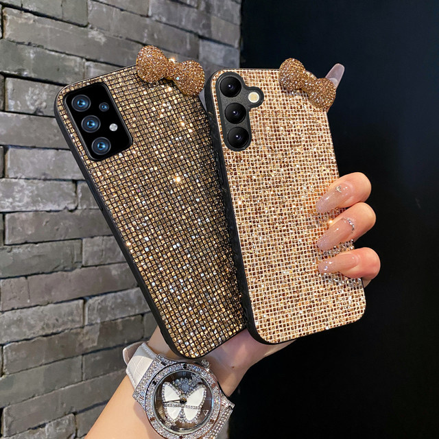 Luxus Shiny 3D Diamant Bowknot Bling Handyhülle für Samsung Galaxy A14 A15 A16 A35 A36 S25 S24 S23 S22 Plus FE Ultra Soft Shell in Gold - Bild 1