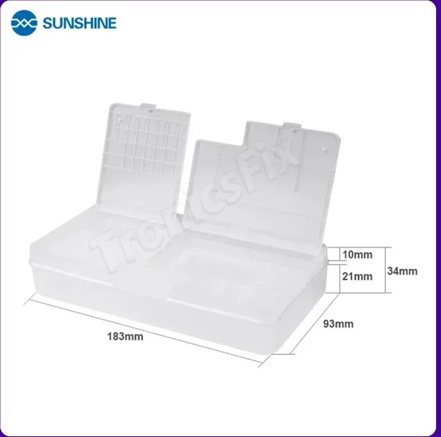 SUNSHINE SS-001A Multifunktionale Handy-Reparatur-Aufbewahrungsbox für Zubehör und Kleinteile, transparent, B/T/H: 18,3 x 9,3 x 3,4 cm - Bild 1