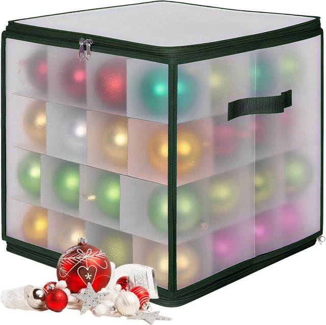 Relaxdays Weihnachtskugel Aufbewahrungsbox aus Kunststoff in Grün und Transparent, B/T/H: 36 x 36 x 36 cm - Bild 1