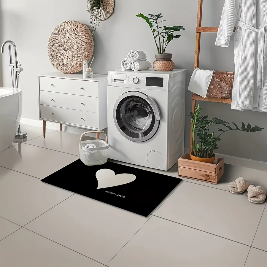 VIKAMA Herzförmiger Teppich in Schwarz, weiche Microfaser-Bodenmatte mit rutschfester Unterseite für Schlafzimmer, Badezimmer oder Küche - Bild 1