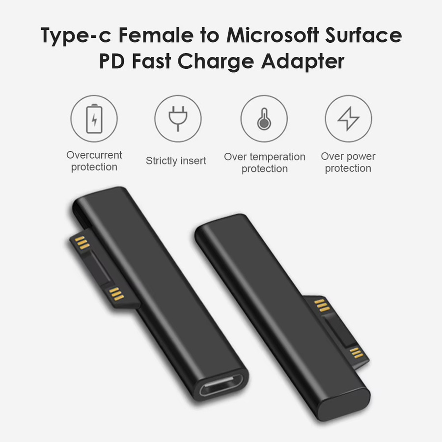 Microsoft Surface Pro X 8 7 6 5 4 Go USB-C PD Magnet-Ladegerät Konverterstecker in Schwarz - Bild 2
