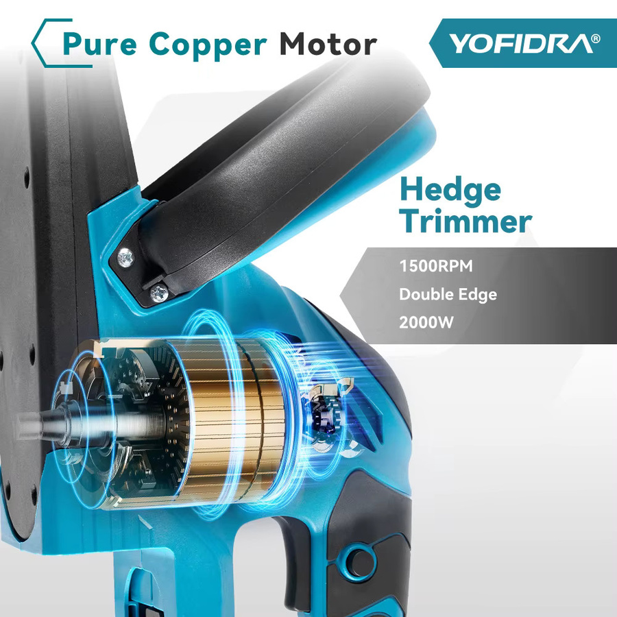 YOFIDRA Elektrische Heckenschere 2000W kabellos mit Makita 21V Akku für Garten und Sträucher - Bild 3