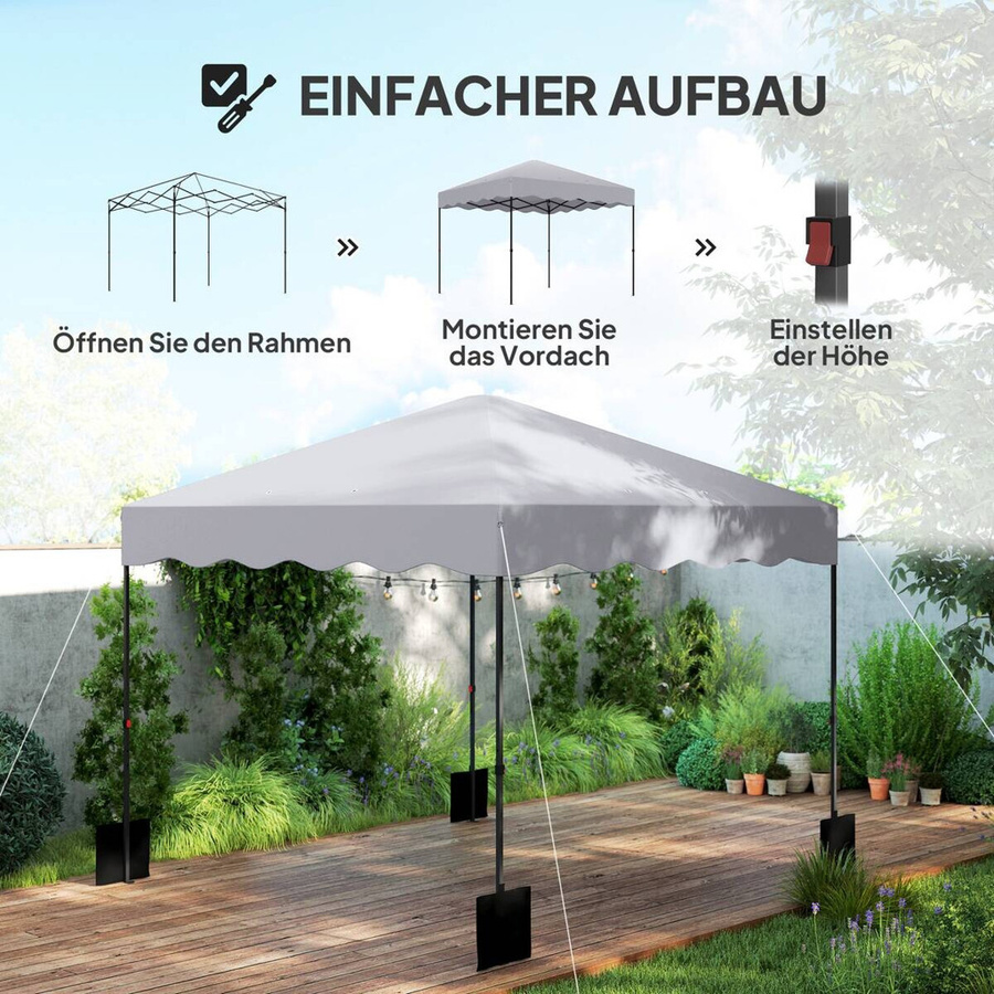 Outsunny Pop-up Faltpavillon Hellgrau mit UV-Schutz 50+ und Rolltasche B/H/L: 297 x 287 x 297 cm - Bild 3
