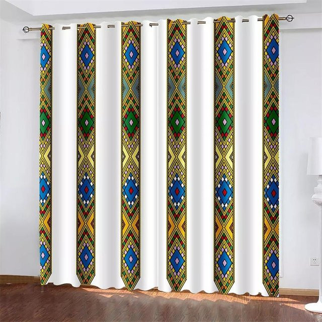 Yiran Furniture Saba Telet Muster Lichtfilter Vorhänge, 2 Stück, Schwarz Weiß, B: 50 cm, H: 130 cm - Bild 1