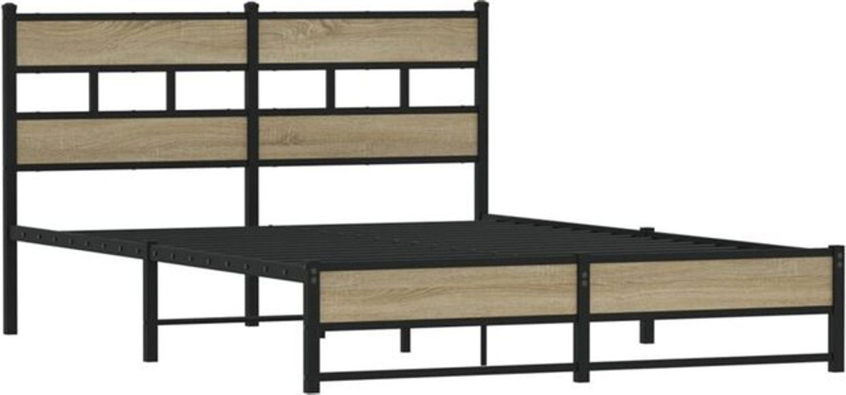 Metallbett Vidaxl in Sonoma-Eiche Natur im Industrial Design, B/T/H: 140 x 190 x 91,5 cm - Bild 1