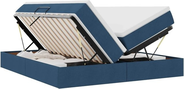 vidaXL Aufbewahrungsbett mit Matratze in Blau, Hybrid-Bett mit Lift-up-Funktion aus Metall und Polyester, B/T/H: 200 x 200 x 48,5 cm - Bild 1